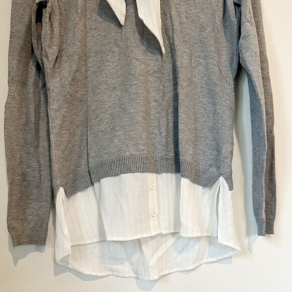 NWT Adrianna Papell Heather Gray Silver Lurex Sweater Faux Button Up Bow Detail - Picture 5 of 6